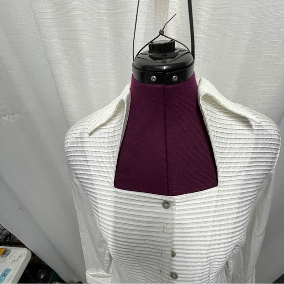 White stylish, unique button up coloured ribbed folds blouse, long sleeve - Picture 11 of 16